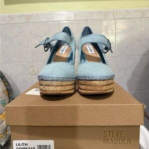 Steve Madden Light Denim Mary Jane Platform Espadrilles